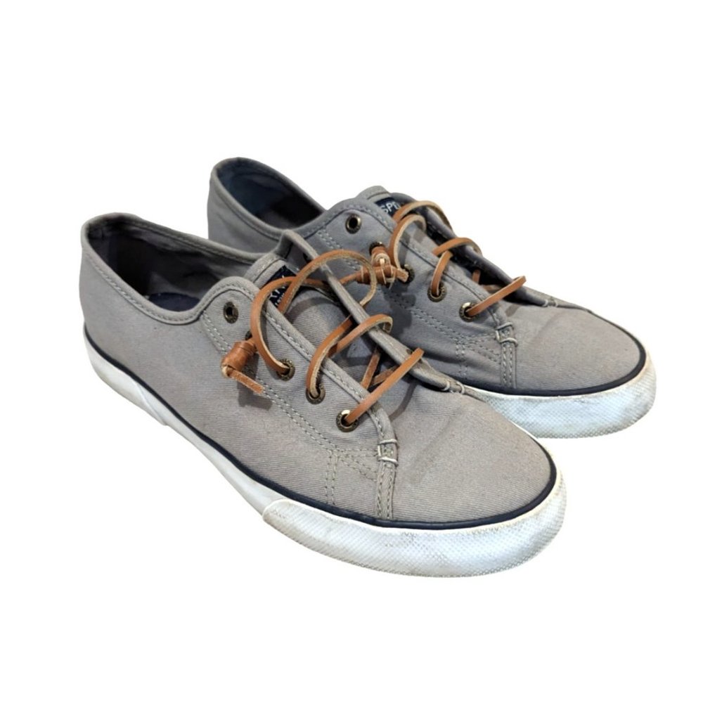 Sperry Top-Sider Womens Gray Canvas Sneaker Boat Deck Shoes 9.5 M